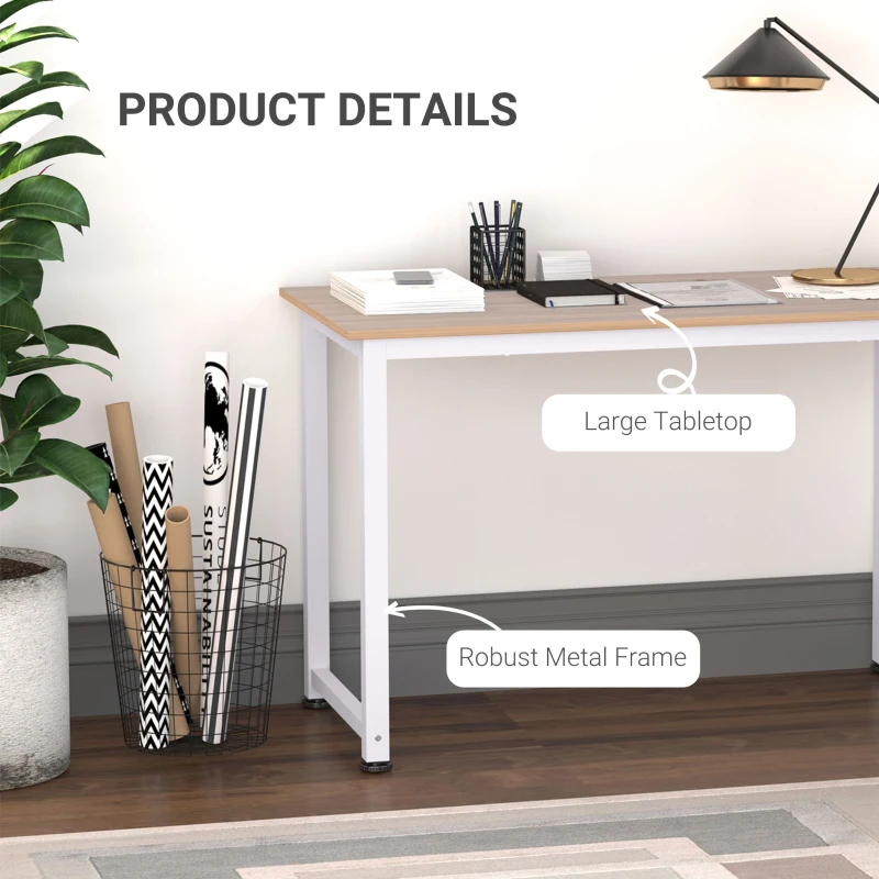 HOMCOM 47.25" Computer Desk PC Writing Table Home Office Study Workstation, Oak Beige White