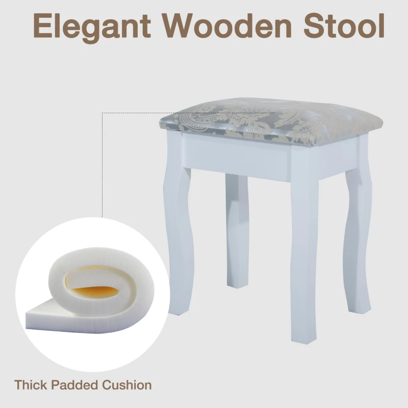 HOMCOM Vanity Table Set Oval Mirror Makeup Dressing Table with Cushioned Stool Bedroom Furniture White