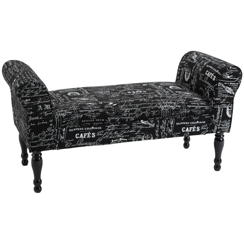 HOMCOM 51'' Armed Upholstered Fabric Bedside Bench Ottoman Footstool for Bedroom, Entryway, Living Room, Black