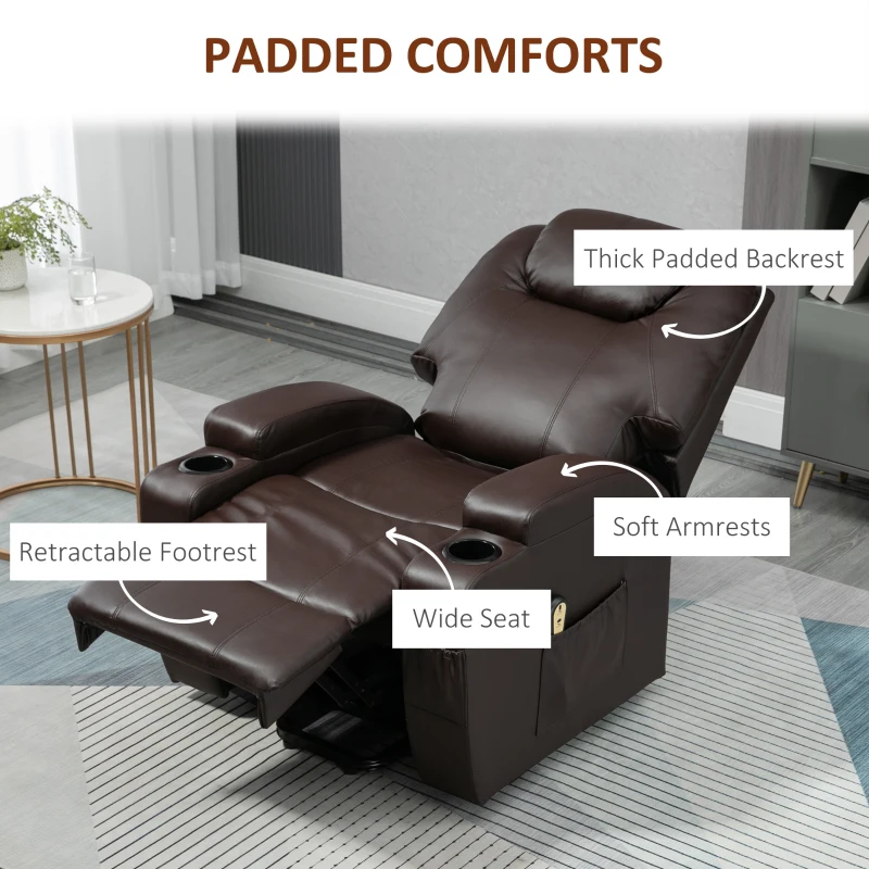 HOMCOM PU Leather Power Lift Chair for Elderly with Cup Holders Side Pockets Footrest and Remote Control (Brown)