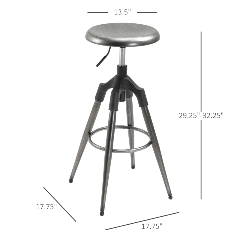HOMCOM Industrial Backless Bar Stool Metal Swivel Seat Adjustable Height  Silver
