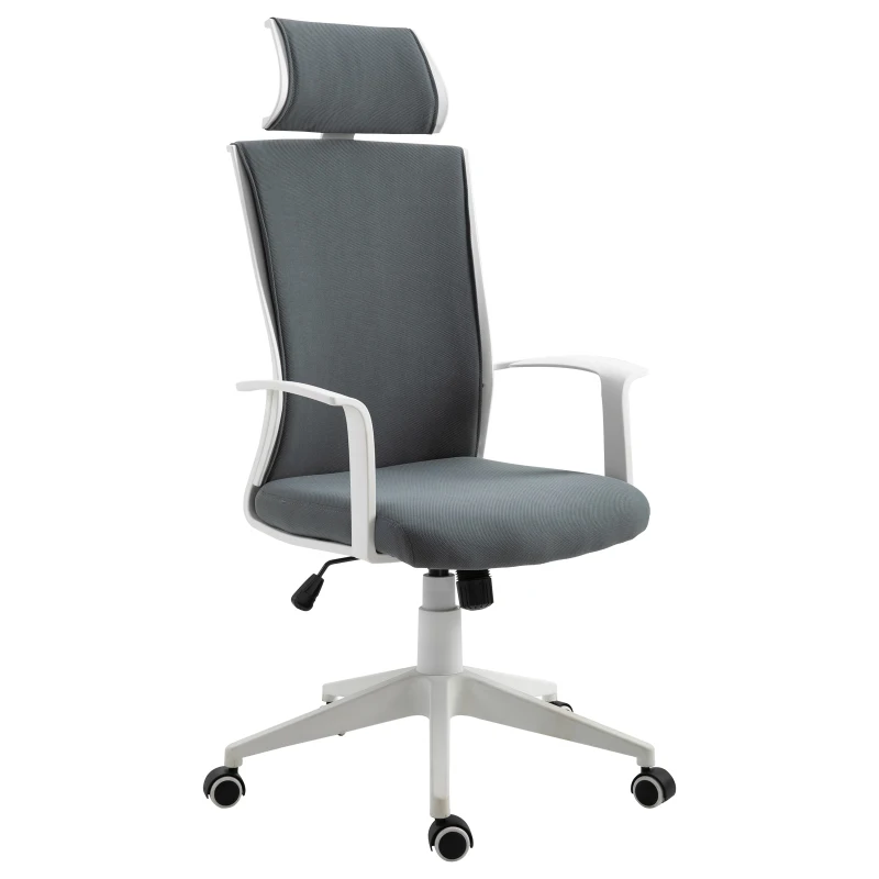 Vinsetto Office Chair High Back Mesh Office Chair 360° Swivel Rocking Height Adjustable with Headrest, Grey and White
