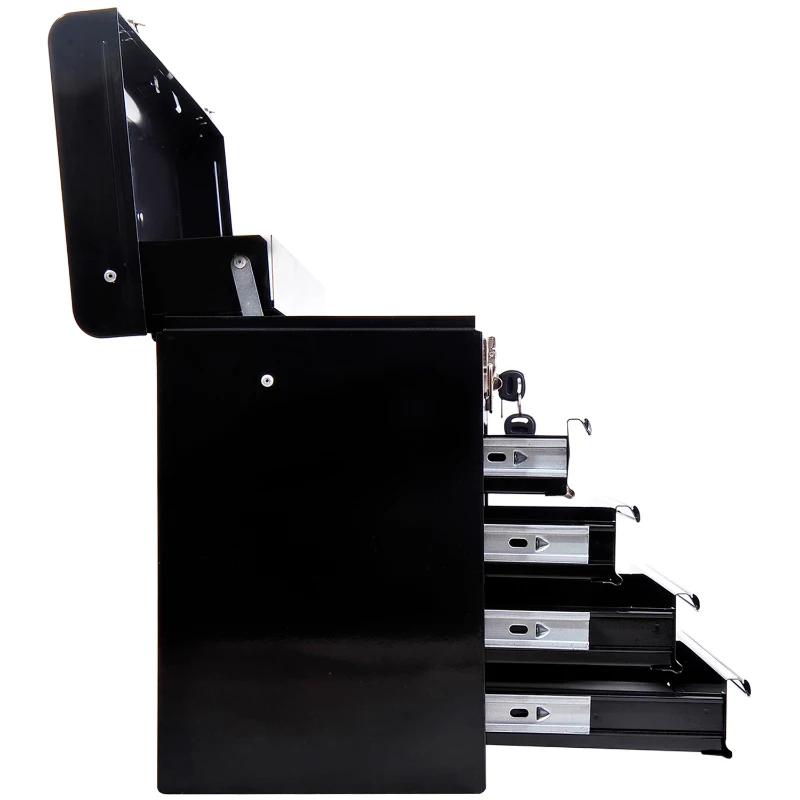 HOMCOM Tool Chest 4 Drawer Storage Toolbox Top Compartment Lockable Organizer Portable Garage Black