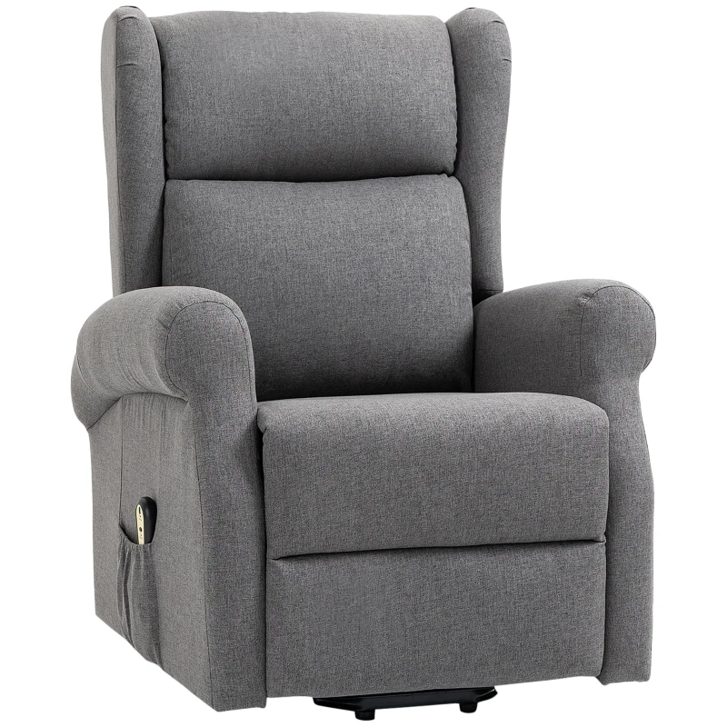HOMCOM Power Lift Recliner Chair for Elderly Linen Electric Reclining Sofa Chair with Side Pockets Footrest (Grey)