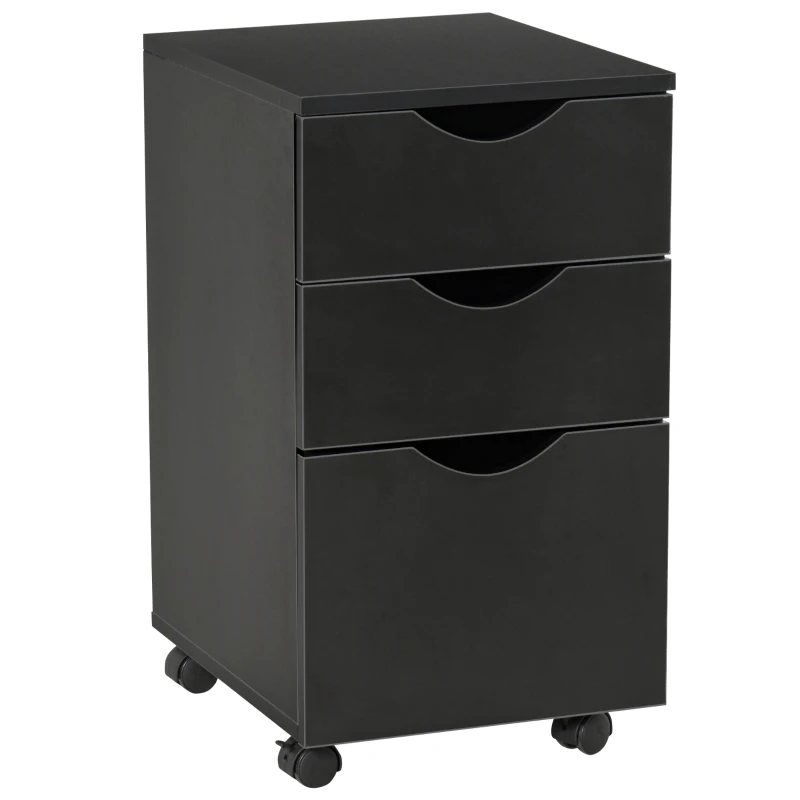 HOMCOM Mobile Filing Cabinet, 3 Drawer File Cabinet, Under Desk Office Storage Cabinet with Wheels, Black