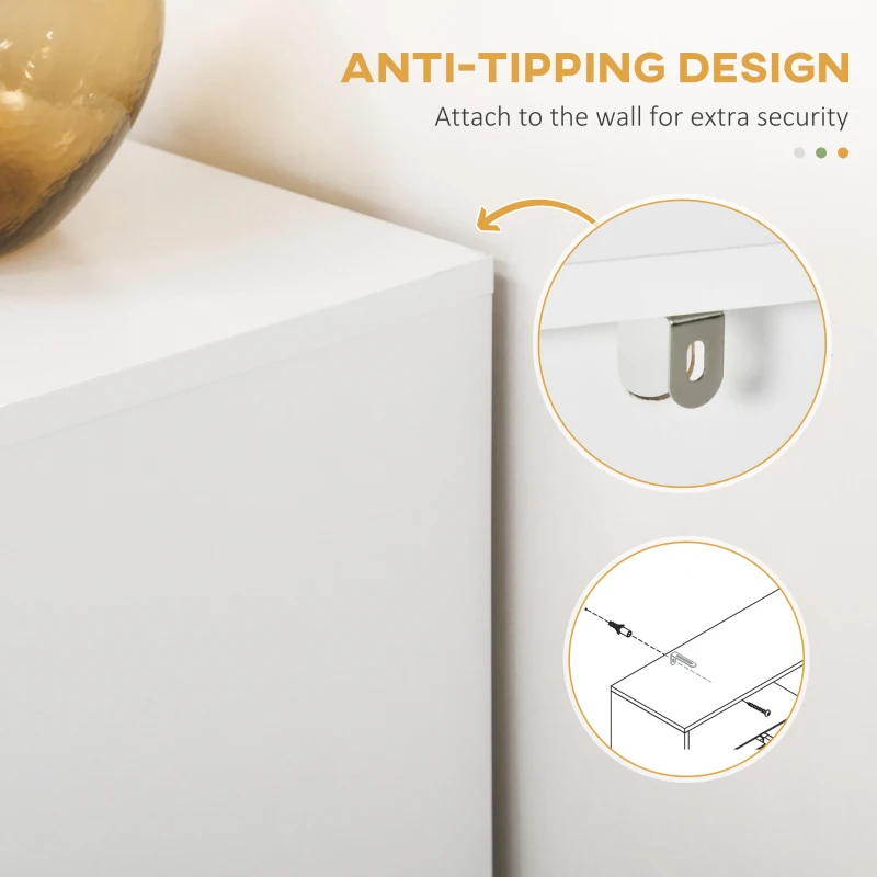 HOMCOM Accent Sideboards, Kitchen Storage Cabinet with 4 Doors, Adjustable Shelves, Metal Base for Living Room, Hallway, White