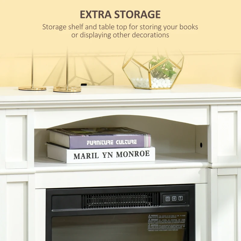 HOMCOM 32" Electric Fireplace with Mantel, Freestanding Heater with LED Log Flame, Shelf and Remote Control, 1400W, White