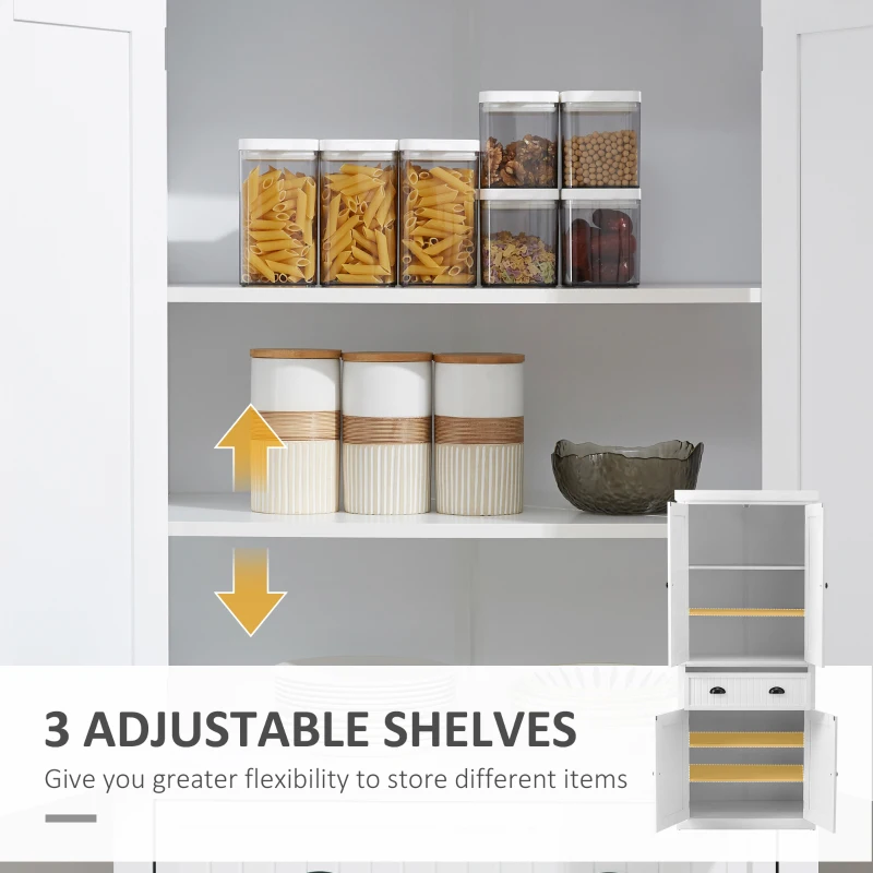HOMCOM 72" Tall Kitchen Pantry Cabinet, Modern Buffet Storage Cabinet with 4 Beadboard Doors, Drawer and Adjustable Shelves, White