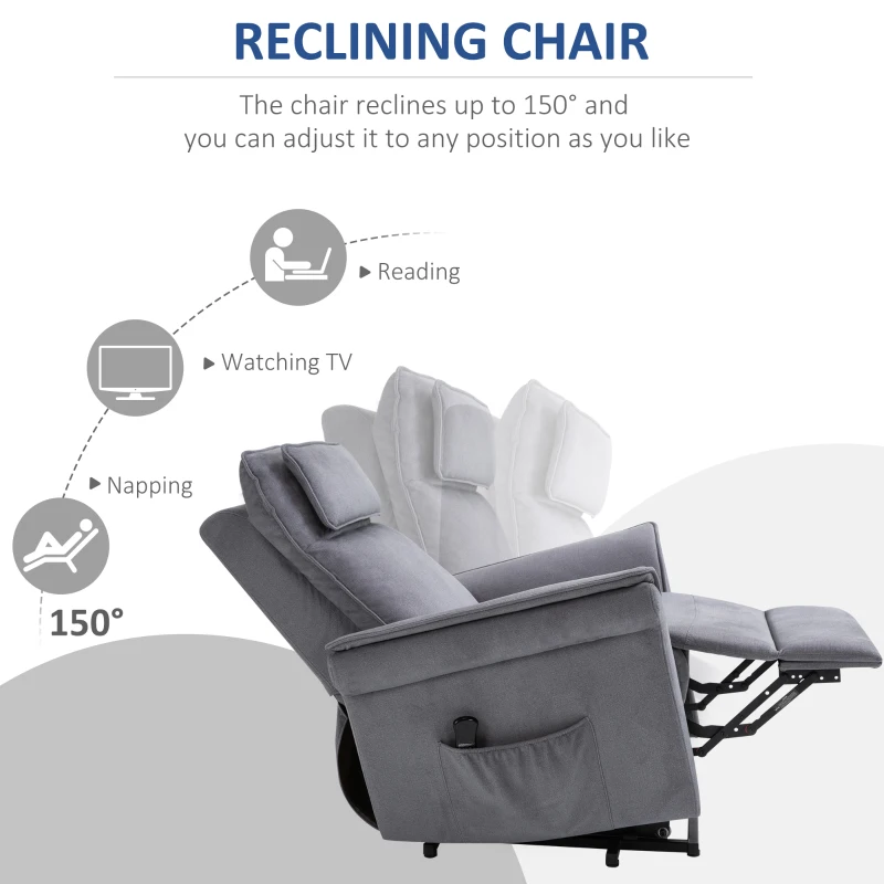 HOMCOM Modern Electric Power Lift Recliner Chair Kneading Massage Sofa Lounge with Headrest, Remote Control & Side Pocket
