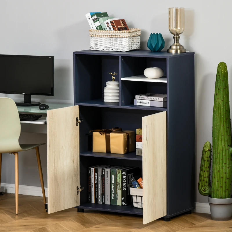 HOMCOM Multifunctional Bookcase with Doors Display Shelves Storage Cabinet for Books, Photos, Decorations, Home Office