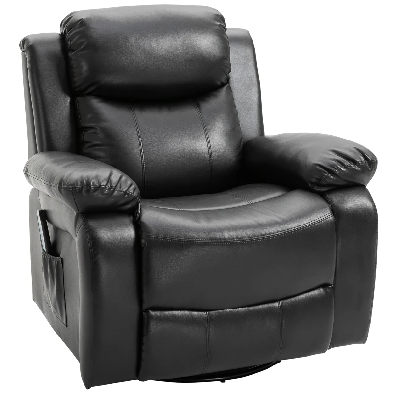 HOMCOM Deluxe Manual Recliner Electronic Heated Massage Sofa Recliner Chair Leather Lounge Black