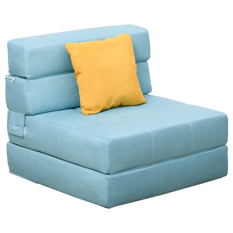 HOMCOM Convertible Floor Sofa Bed Recliner Fabric Upholstered Sleeper Lounge Futon with Pillow for Living Room, Blue/Yellow