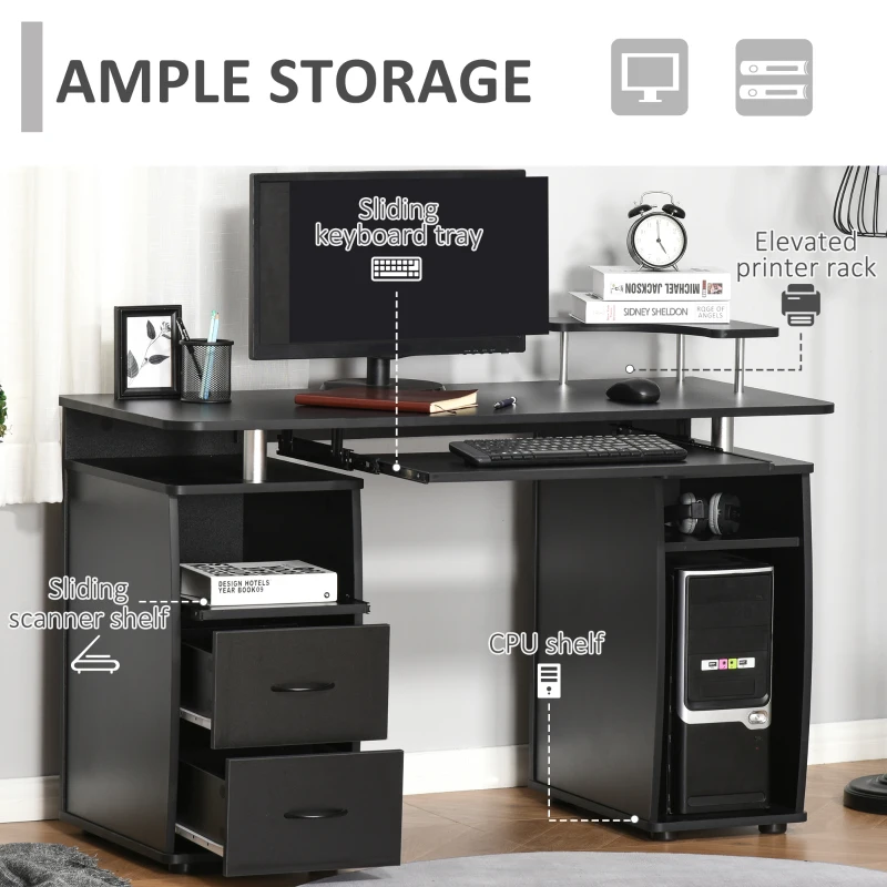 HOMCOM Computer Table Desk PC Desktop Drawer Home Office Furniture Black