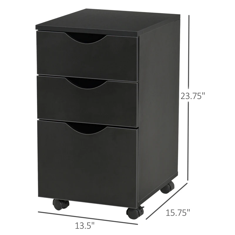 HOMCOM Mobile Filing Cabinet, 3 Drawer File Cabinet, Under Desk Office Storage Cabinet with Wheels, Black