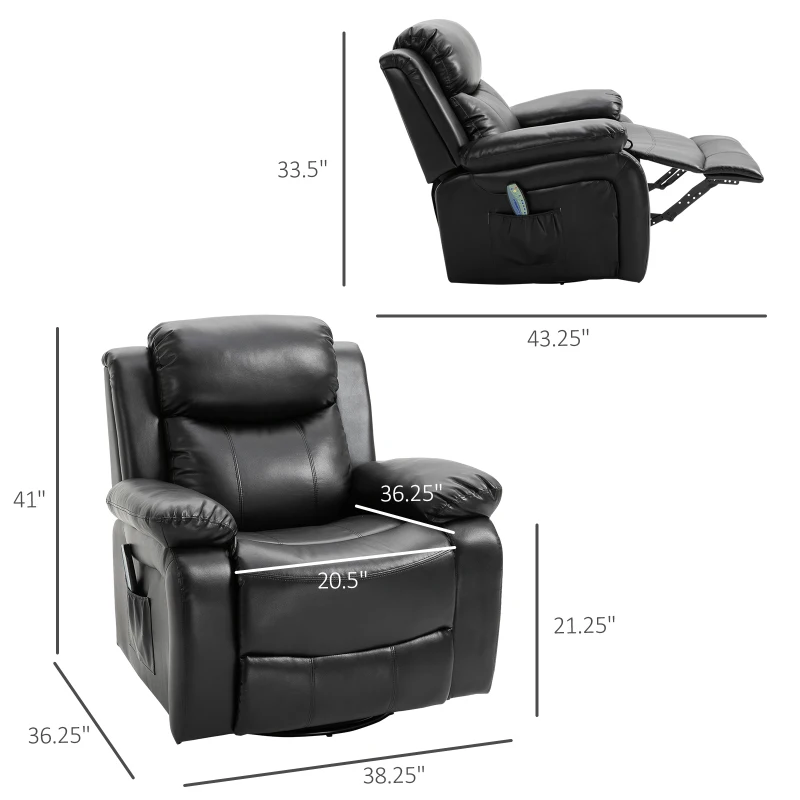 HOMCOM Deluxe Manual Recliner Electronic Heated Massage Sofa Recliner Chair Leather Lounge Black