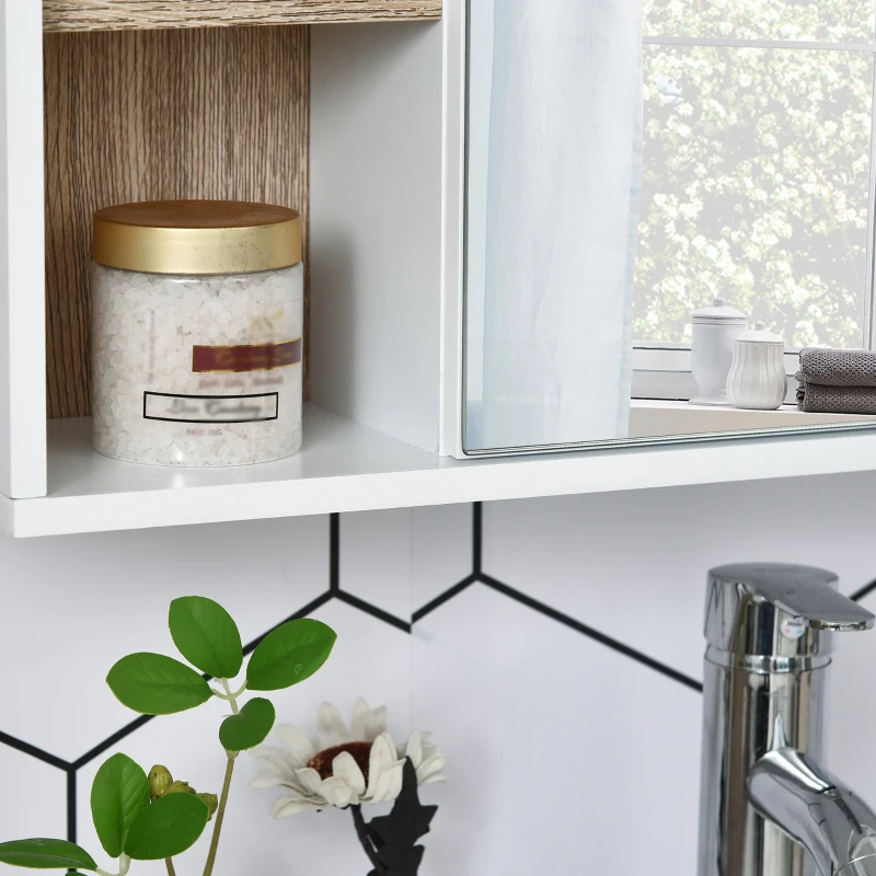 HOMCOM Wall-Mounted Bathroom Medicine Cabinet with Mirror, Over Toilet Bathroom Vanity Cabinet White & Oak