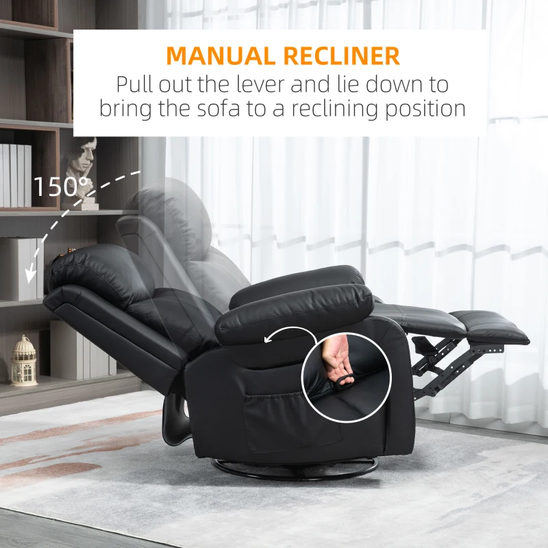 HOMCOM Deluxe Manual Recliner Electronic Massage Sofa Recliner Chair Leather Lounge Black