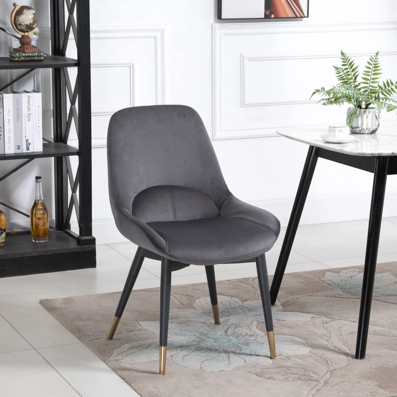 HOMCOM Mid-Century Upholstered Dining Chair Velvet-Touch Fabric Tufted Accent Chair with Metal Legs for Kitchen