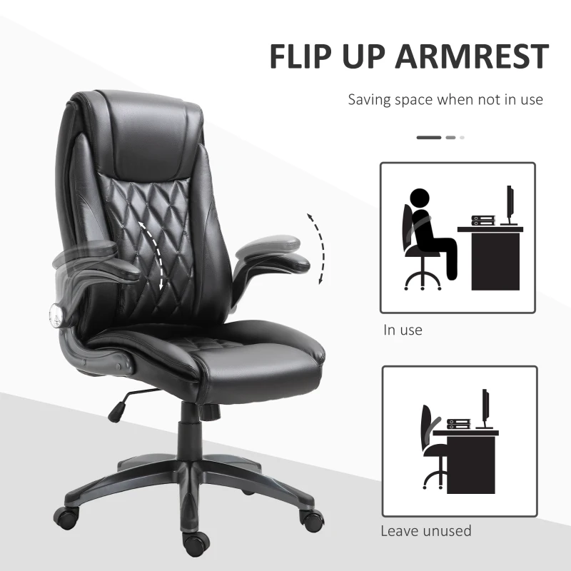 Vinsetto High-Back Office Chair Executive Swivel Computer Desk Chair, with PU Leather, Flip-up Armrest, Black