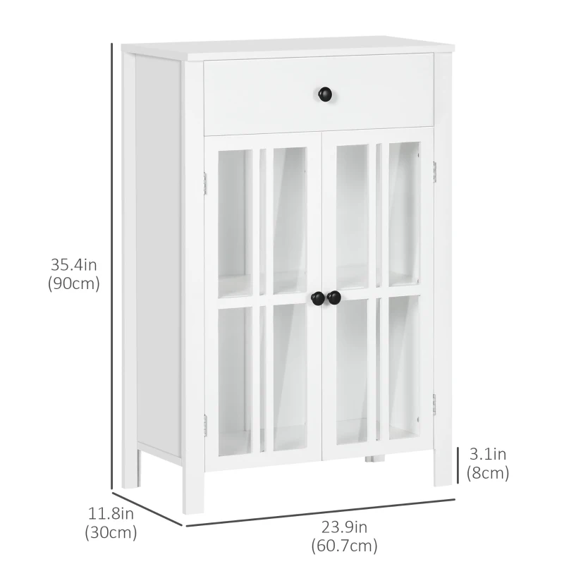 HOMCOM Kitchen Cabinet, Storage Cabinet, Sideboard Buffet Cabinet with Double Glass Doors for Kitchen, Dining Room, White