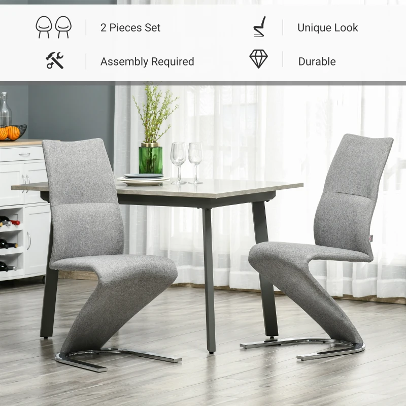HOMCOM Set of 2 Dining Chairs with Modern Style High Back Side Chairs with Upholstered Seat, Solid Steel Base for Living Room, Kitchen, Study, Grey