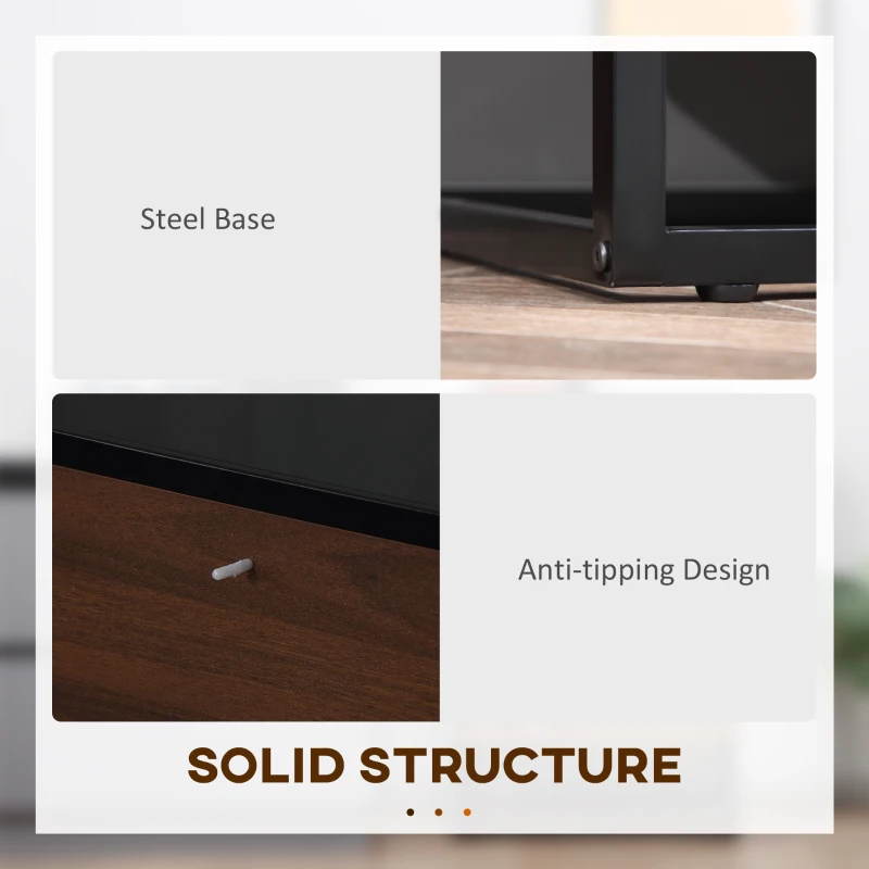 HOMCOM Industrial Wine Bar Cabinet, Liquor Cabinet for 6 Bottles, Sideboard with Sliding Door, Tempered Glass Top, Adjustable Shelf for Home Bar, Dining Room, Walnut