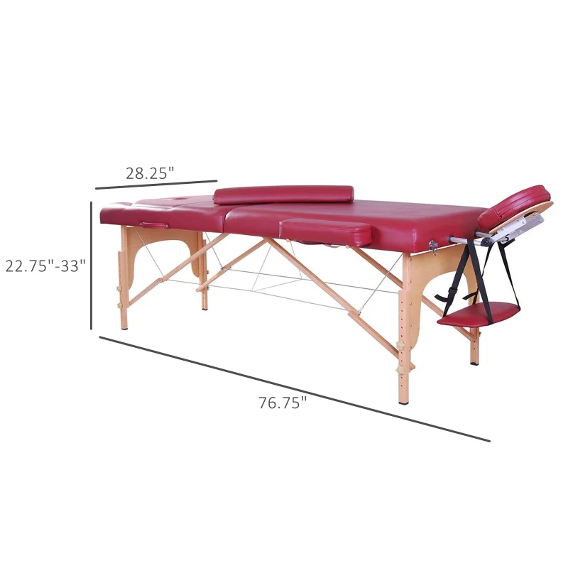 Soozier 91-Inch 3-Section Portable Massage Table with Carrying Bag, 3-Inch Thick, Rose Red