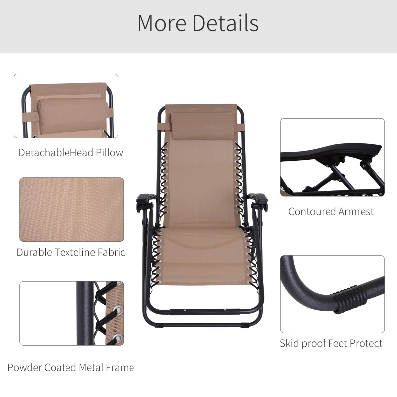 Outsunny Zero Gravity Lounger Adjustable Patio Lounge Chair Foldable Reclining Seat Outdoor Garden Portable Recliner Cream