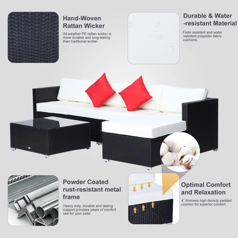 Outsunny 6 Piece Outdoor Patio PE Rattan Wicker Sectional Sofa Deluxe Furniture Set Black