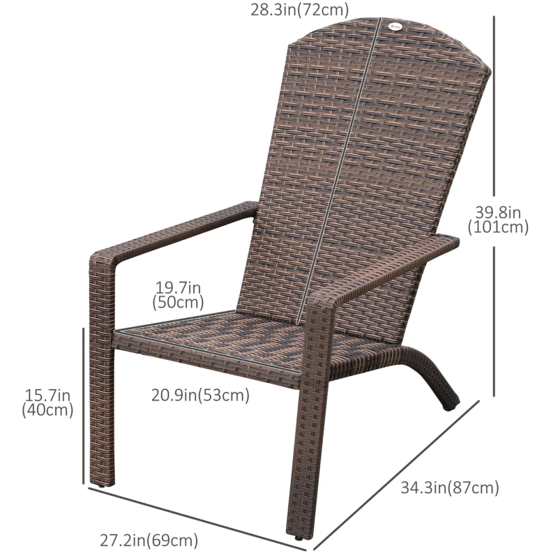 Outsunny 2 Pieces Adirondack Chair Patio Wicker Muskoka Chair, Outdoor PE Rattan Fire Pit Chair for Poolside, Balcony, Deck, Garden, Backyard, Dark Brown