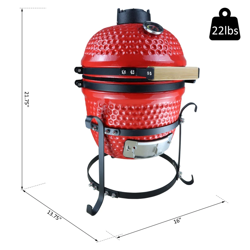 Outsunny Enamel Charcoal Grill Original BBQ Outdoor Picnic Cooking Smoker Garden Free Standing Heat Control Cooker Red
