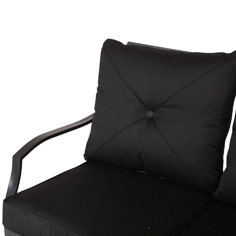 Outsunny 4pc Garden Conversation Set Outdoor Sofa Set Metal Frame w/ Foam Cushions Loveseat 2 Arm Chairs and Glass Top Tea Table Black