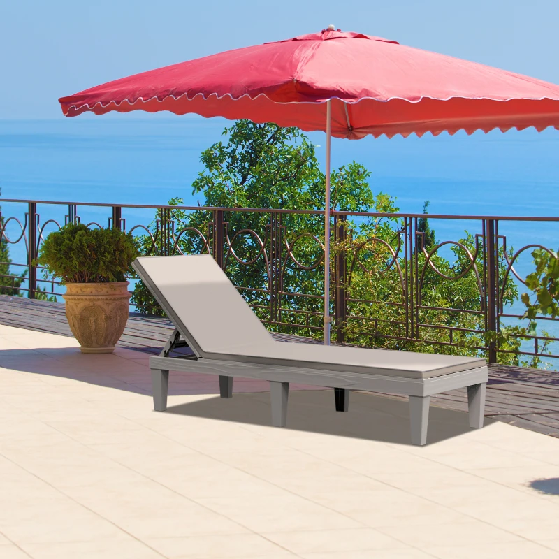 Outsunny Patio Chaise Lounge Chair with 5-Level Adjustable Back Cushion Outdoor Garden Poolside