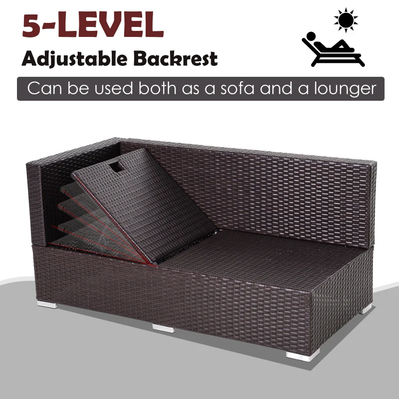 Outsunny 3 Pieces Adjustable Seat Rattan Wicker Sofa Steel Frame Furniture Set Sleeping Couch Bed Lounge w/ Storage Function Coffee Table, Navy Blue