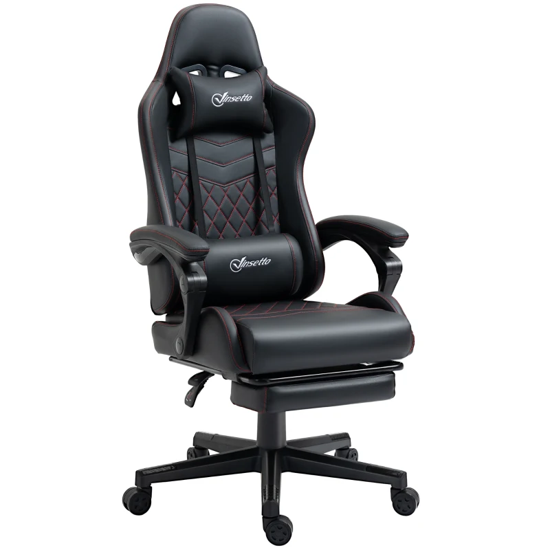Vinsetto High Back Racing Gaming Chair with Swivel Wheel, PVC Leather Recliner Gamer Desk Home Office Chair, Black Red