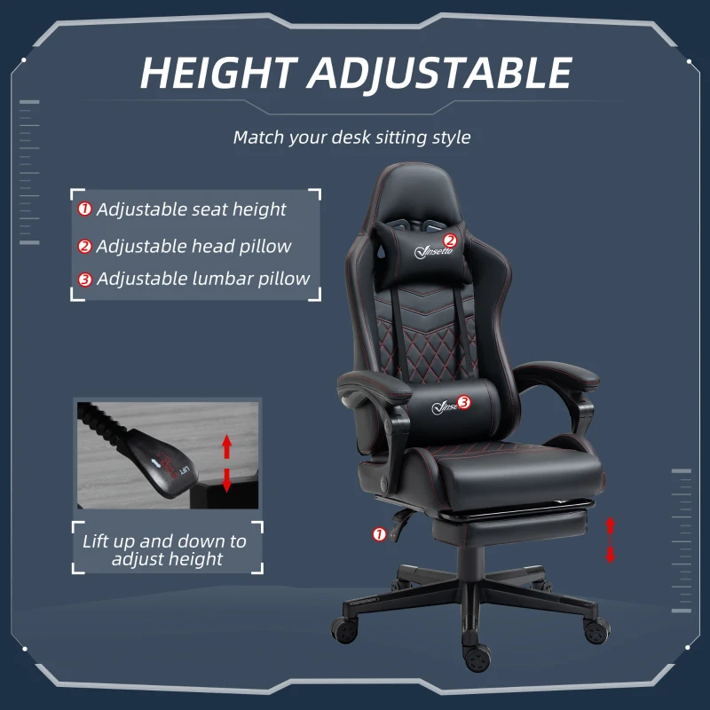 Vinsetto High Back Racing Gaming Chair with Swivel Wheel, PVC Leather Recliner Gamer Desk Home Office Chair, Black Red