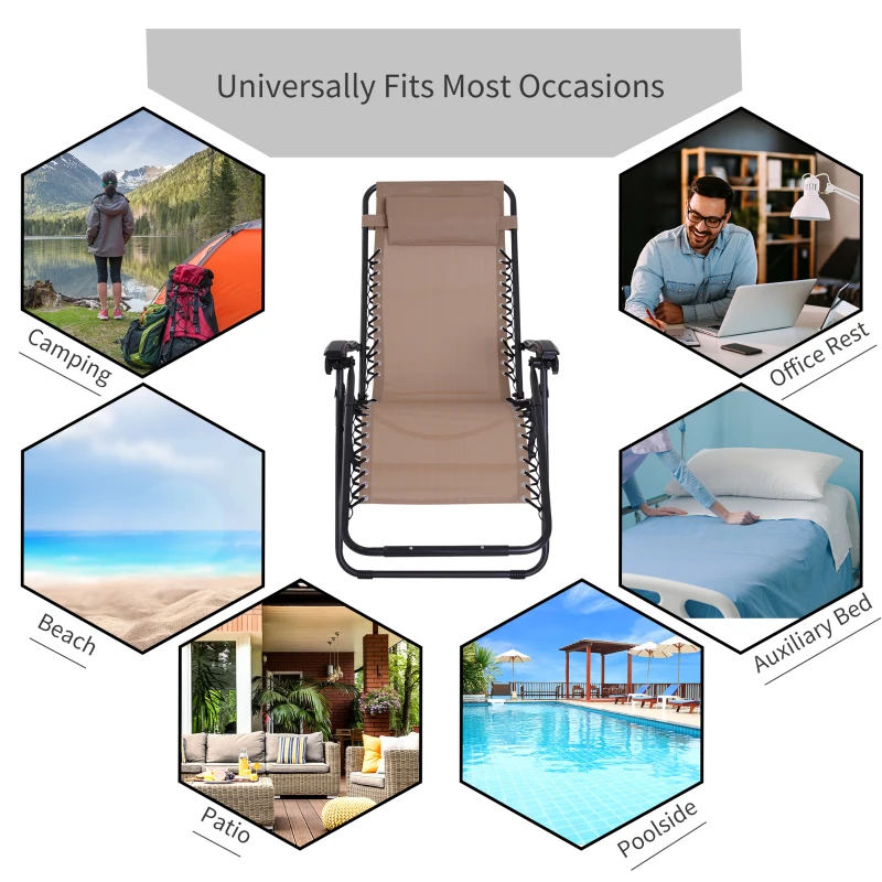 Outsunny Zero Gravity Lounger Adjustable Patio Lounge Chair Foldable Reclining Seat Outdoor Garden Portable Recliner Cream