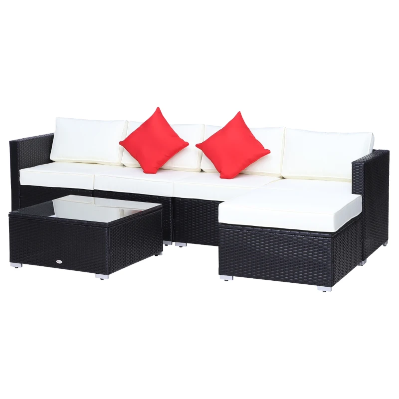 Outsunny 6 Piece Outdoor Patio PE Rattan Wicker Sectional Sofa Deluxe Furniture Set Black
