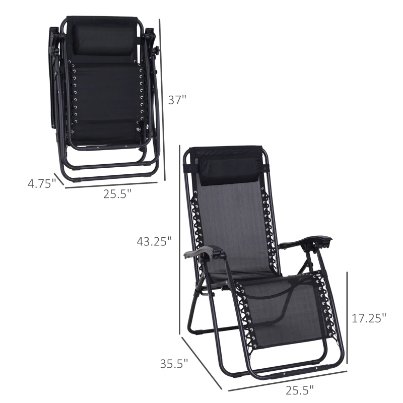 Outsunny Zero Gravity Lounger Adjustable Patio Lounge Chair Foldable Reclining Seat Outdoor Garden Portable Recliner Black