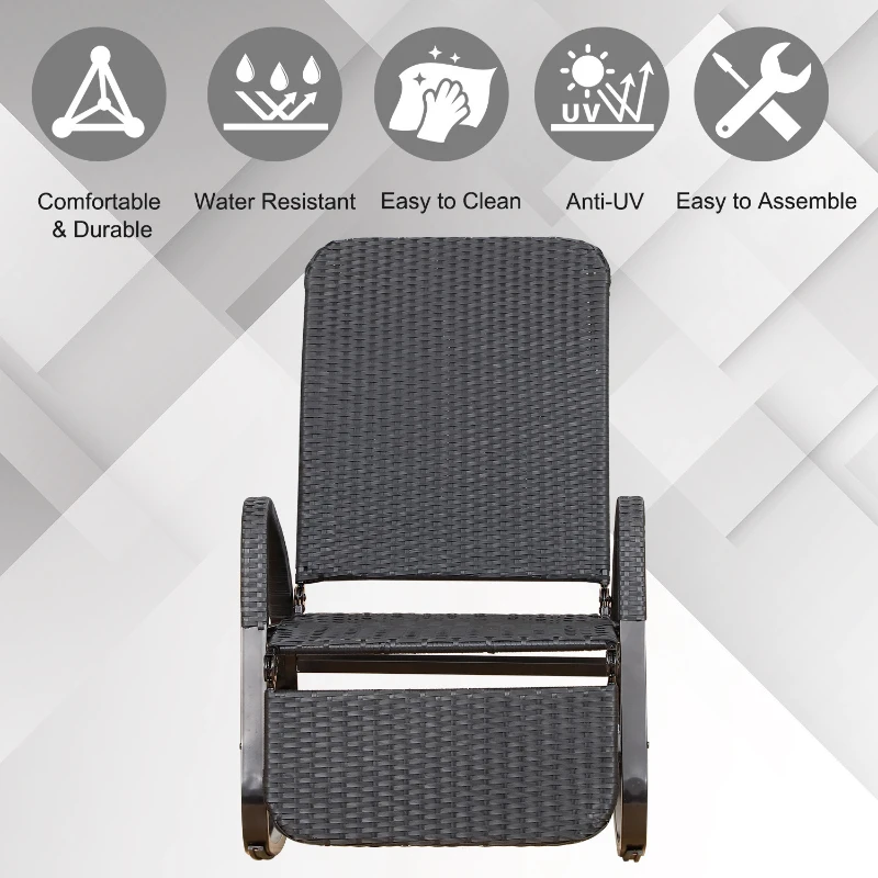 Outsunny Patio Adjustable Rattan Rocking Lounge Chair Garden Rocker Outdoor Foldable Recliner Seat w/ Retractable Footrest Black