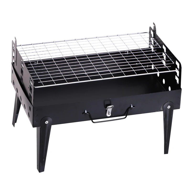 Outsunny Folding Table Top Charcoal Grill Portable BBQ Grill Camping Picnic Cooker Outdoor Easy Carrying Barbecue Smoker w/ Tools