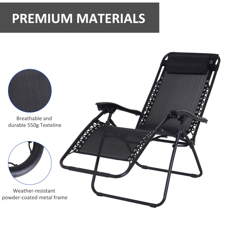 Outsunny Zero Gravity Lounger Adjustable Patio Lounge Chair Foldable Reclining Seat Outdoor Garden Portable Recliner Black