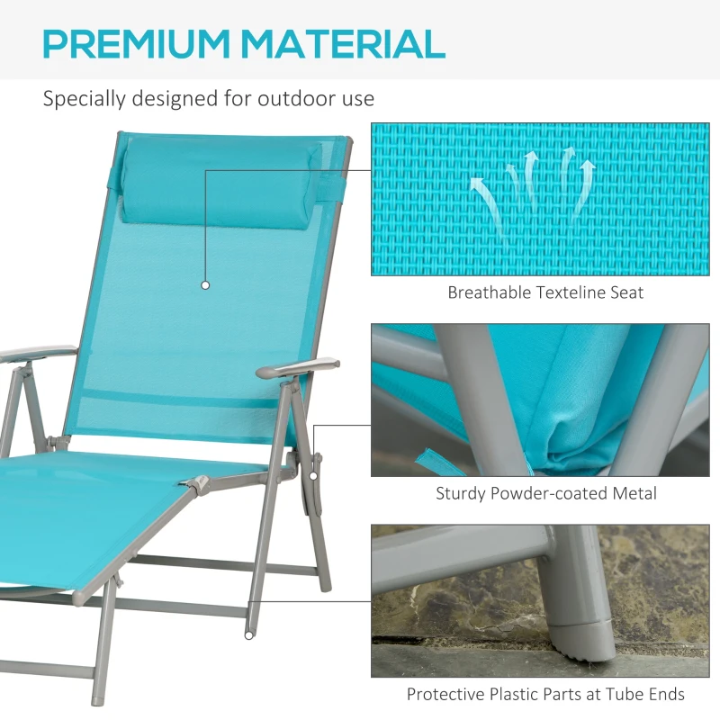 Outsunny Outdoor Folding Chaise Lounge Chair Recliner with Portable Design, Adjustable Backrest, Cushion and Headrest, Blue