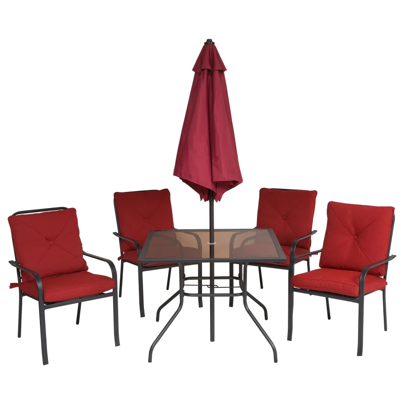 Outsunny 6pcs Sling Folding Patio Dining Set Stacking Chairs Outdoor Furniture Red