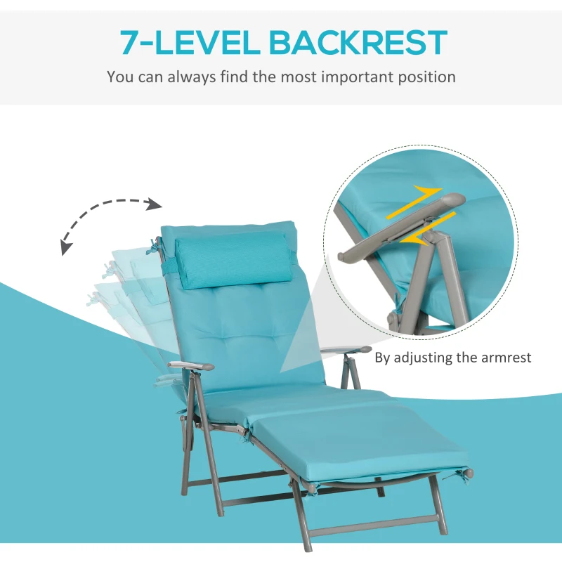 Outsunny Outdoor Folding Chaise Lounge Chair Recliner with Portable Design, Adjustable Backrest, Cushion and Headrest, Blue