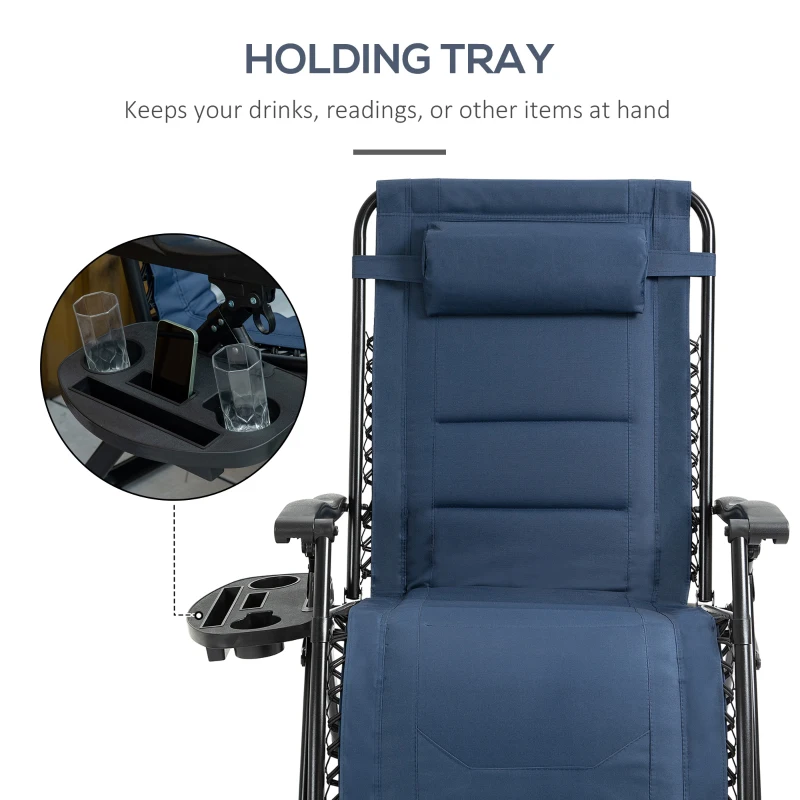Outsunny Zero Gravity Lounger Chair, Padded Folding Reclining Patio Chair with Cup Holder, Detachable Headrest, Extra Wide Seat, 400 LBS Capacity for Pool, Camping, Blue