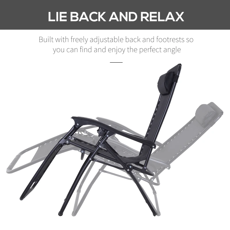 Outsunny Zero Gravity Lounger Adjustable Patio Lounge Chair Foldable Reclining Seat Outdoor Garden Portable Recliner Black