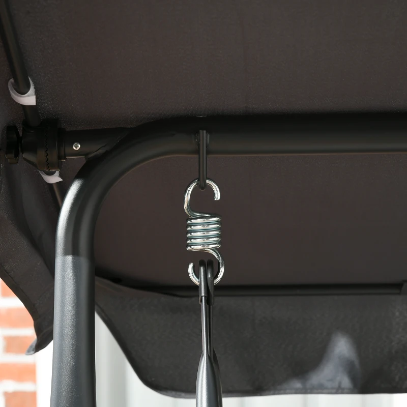 Outsunny 3-Seat Patio Swing Chair, Outdoor Canopy Swing Glider with Adjustable Shade, Rattan Seat and Steel Frame, for Porch, Garden, Poolside, Dark Grey