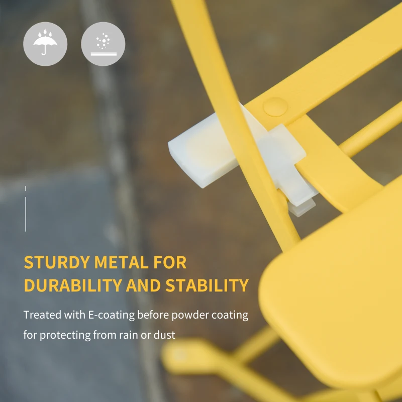 Outsunny 3pc Garden Table Set Foldable Dining Set with 1 Round Table and 2 Chairs Backyard Outdoor, Yellow