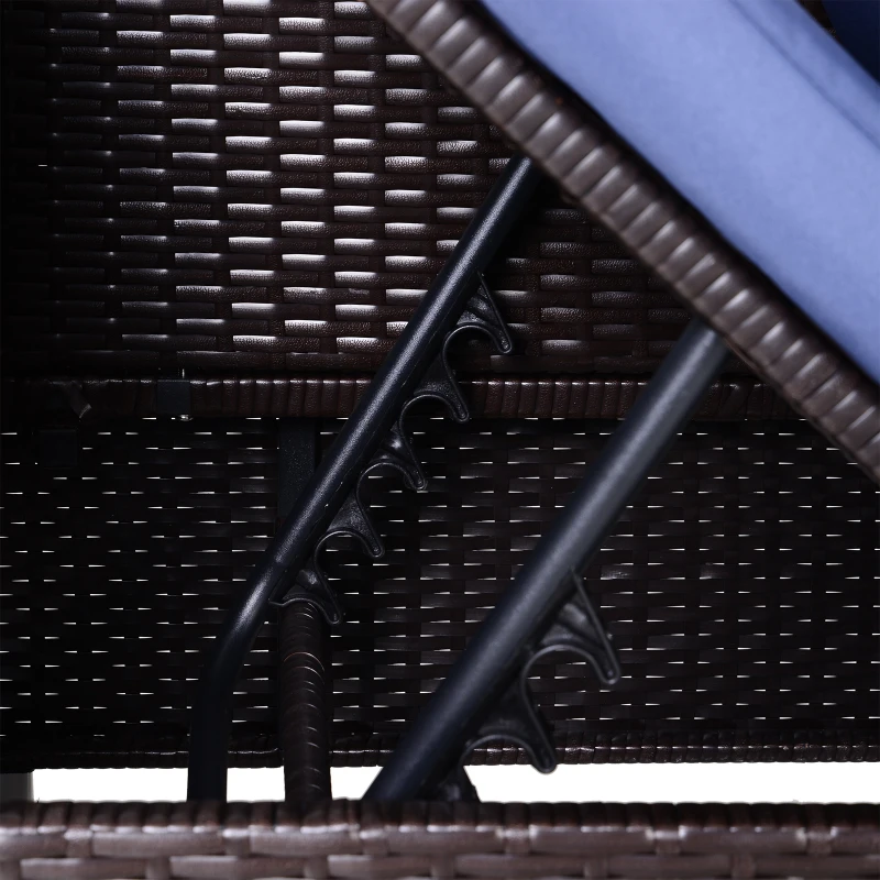 Outsunny 3 Pieces Adjustable Seat Rattan Wicker Sofa Steel Frame Furniture Set Sleeping Couch Bed Lounge w/ Storage Function Coffee Table, Navy Blue